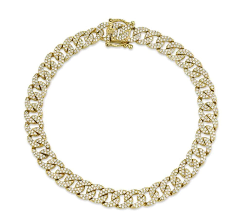 Bracelets 6" / Yellow Gold Medium 14K Gold & Micro-Pave Diamonds Cuban Chain Bracelet Signature Piece