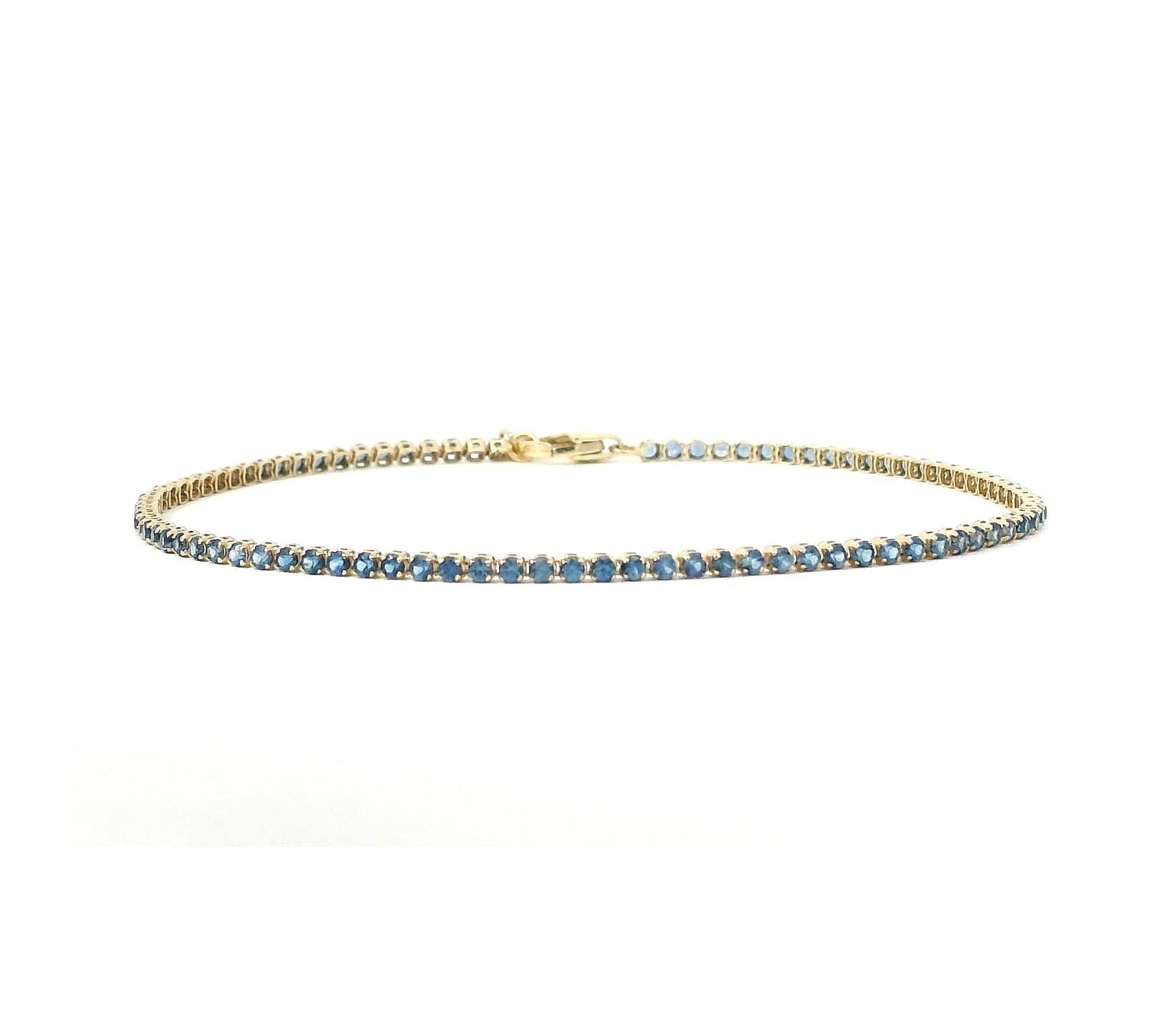 Bracelets 6" / Yellow Gold Mini 14K Gold and Blue Sapphire Tennis Bracelet, Invisible Setting