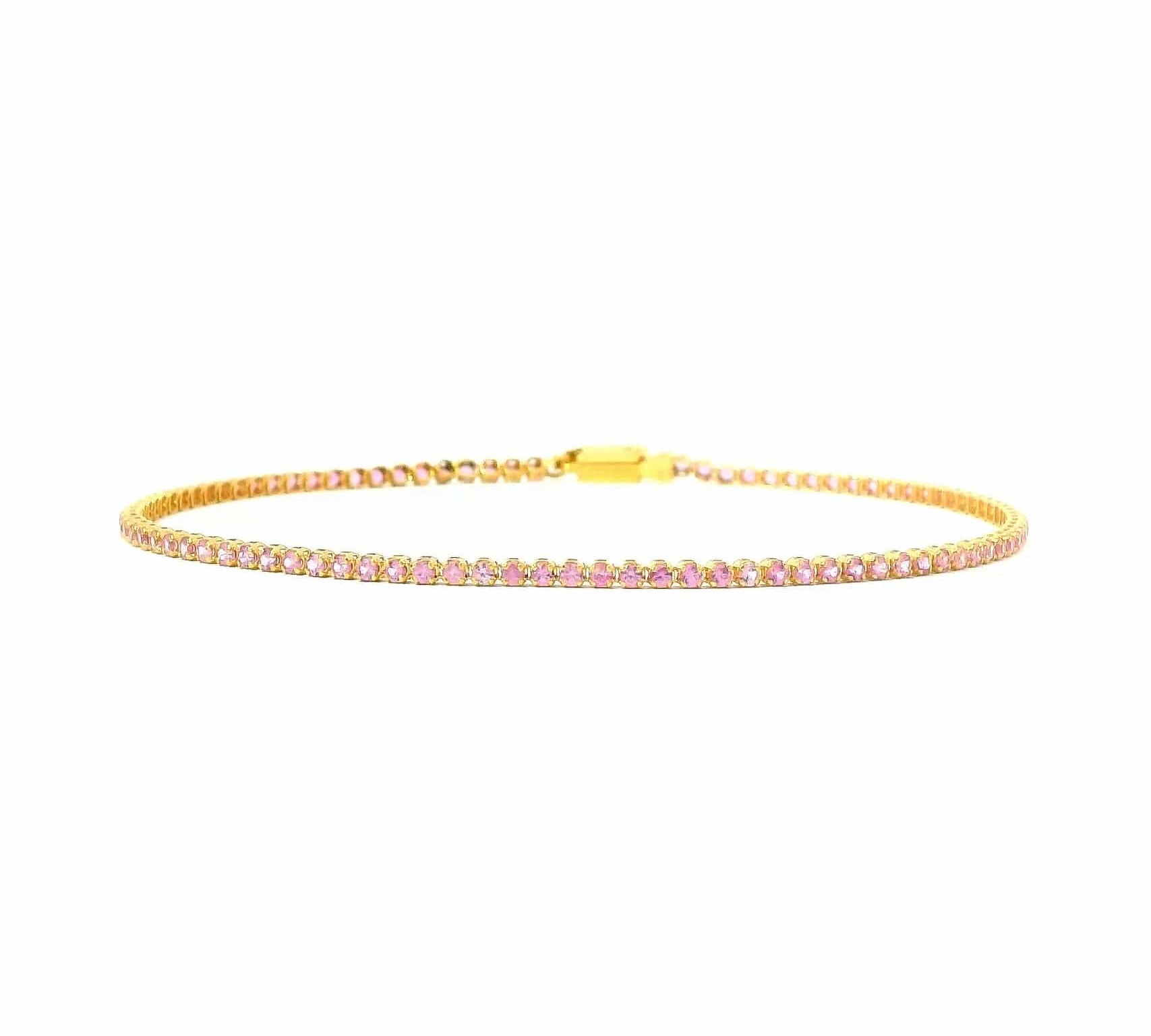 Bracelets 6" / Yellow Gold Mini 14K Gold and Pink Sapphire Tennis Bracelet, Invisible Setting