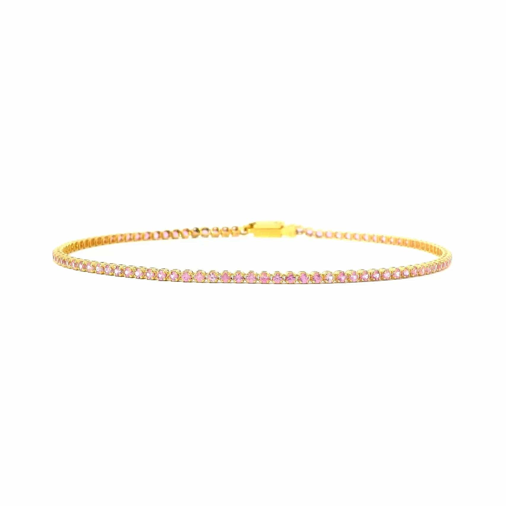 Bracelets 6" / Yellow Gold Mini 14K Gold and Pink Sapphire Tennis Bracelet, Invisible Setting