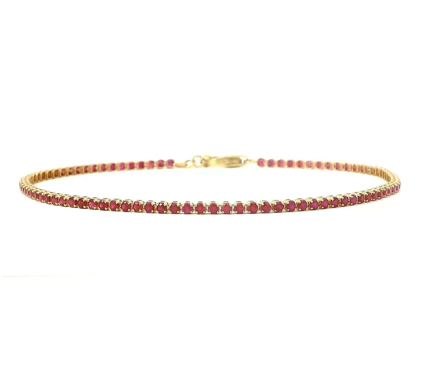 Bracelets 6" / Yellow Gold Mini 14K Gold and Ruby Tennis Bracelet, Invisible Setting