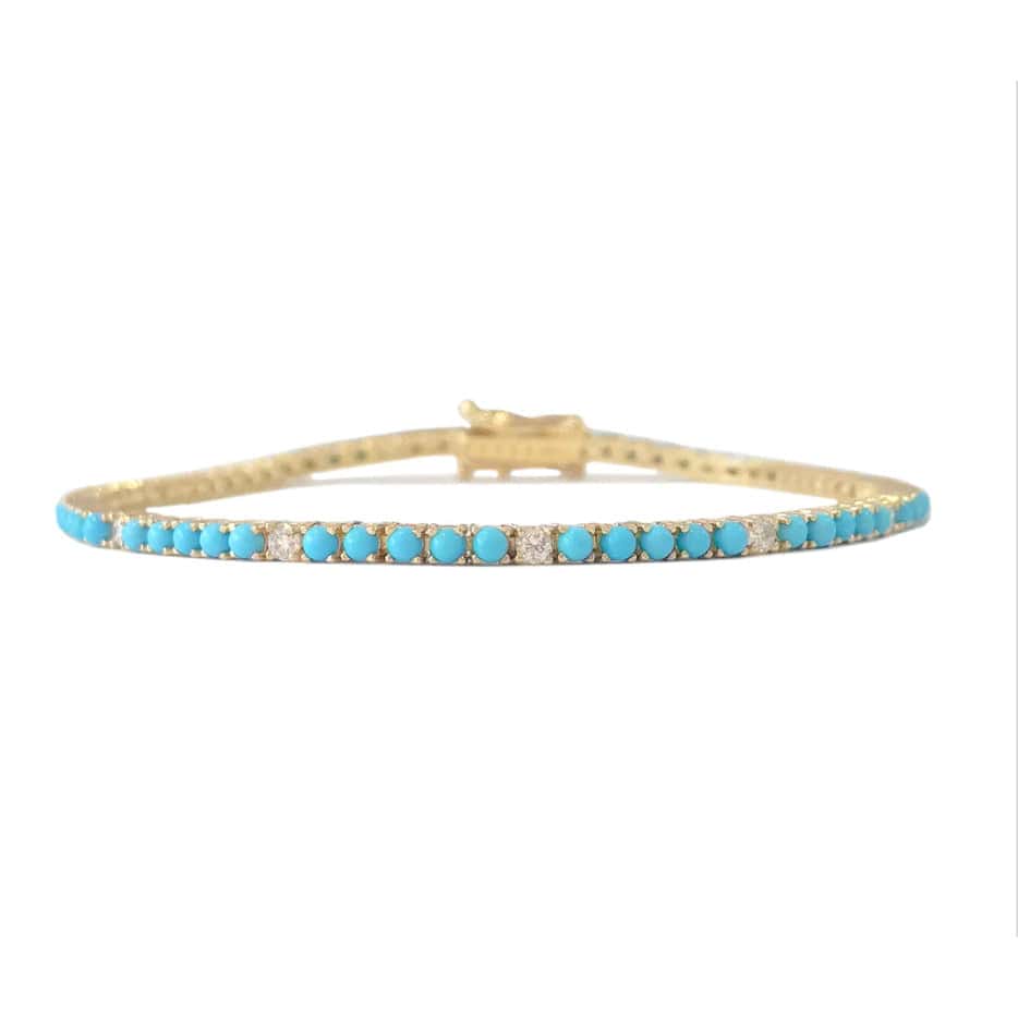 Bracelets 6" / yellow gold Mini 14K Gold Turquoise and Diamond Tennis Bracelet 4-Prong Setting