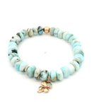 Bracelets 7" 14K Gold Beach Blue Beads And Clover Diamond Charm
