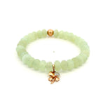 Bracelets 7" 14K Gold Beach Prehnite Beads And Clover Diamond And DIamond Roundel Charm