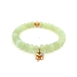 Bracelets 7" 14K Gold Beach Prehnite Beads And Clover Diamond And DIamond Roundel Charm