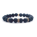 Bracelets 7" 14K Gold Navy Blue Beads And Blue Sapphire Three Roundel Charm