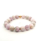 Bracelets 7" 14K Gold Pink/Lavender Beads And Diamond Roundel Charm