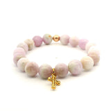Bracelets 7" 14K Gold Pink Lavender Beads Signature Diamond Cross Charm