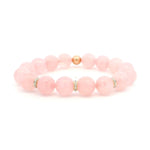 Bracelets 7" 14K Gold Rose Quartz Beads And Clover Diamond And 3 Full Diamond Roundels