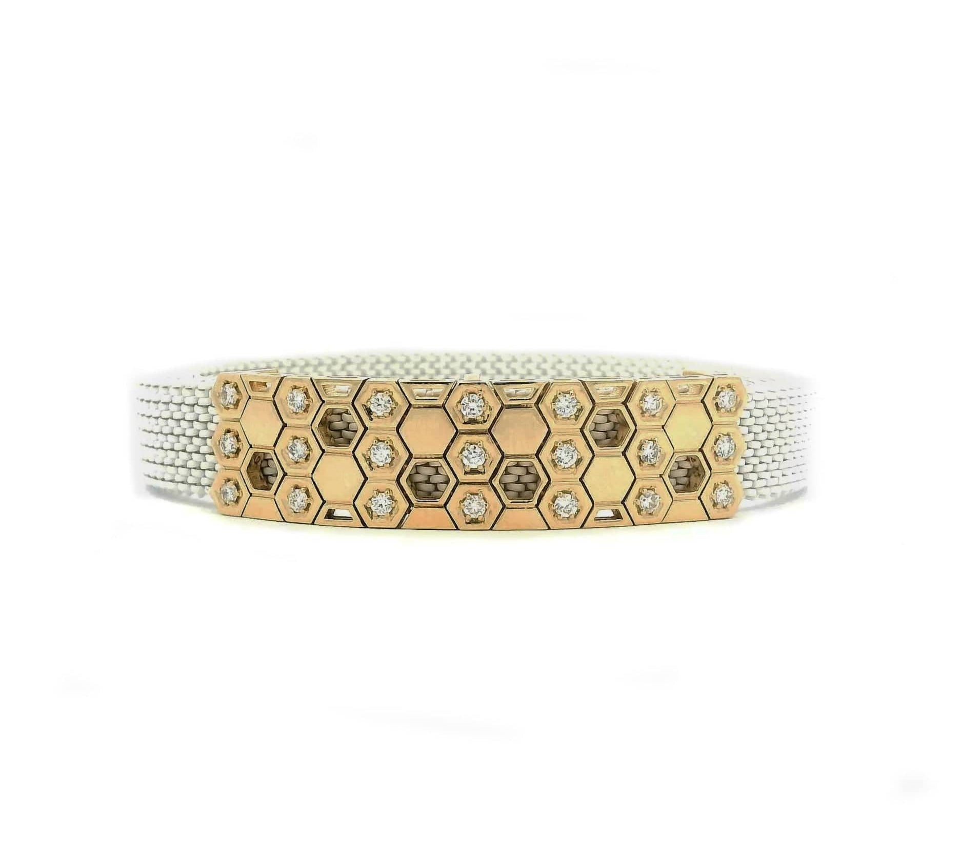Bracelets 7.5" / Yellow Gold / Brown Stretch 14K Gold Honeycomb Stretch Material Diamond Bracelet