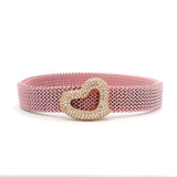 Bracelets 7.5" / Yellow Gold / Brown Stretch 14K Gold Material Heart Pave Diamond Bracelet