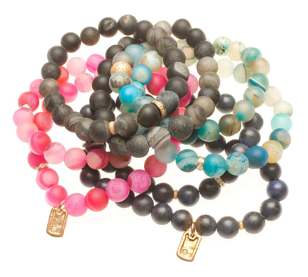 Bracelets 7" Black Onyx Beads with 14K Gold and Diamonds