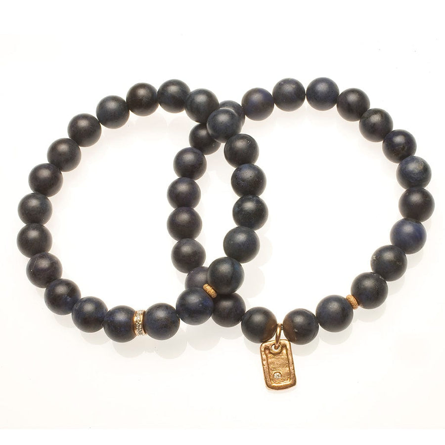 Bracelets 7" Black Onyx Beads with 14K Gold, Diamonds and our Signature Dog Tag Charm