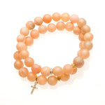 Bracelets 7" Gold Blonde Beads with 14K Gold, Diamonds and Our Diamond Cross