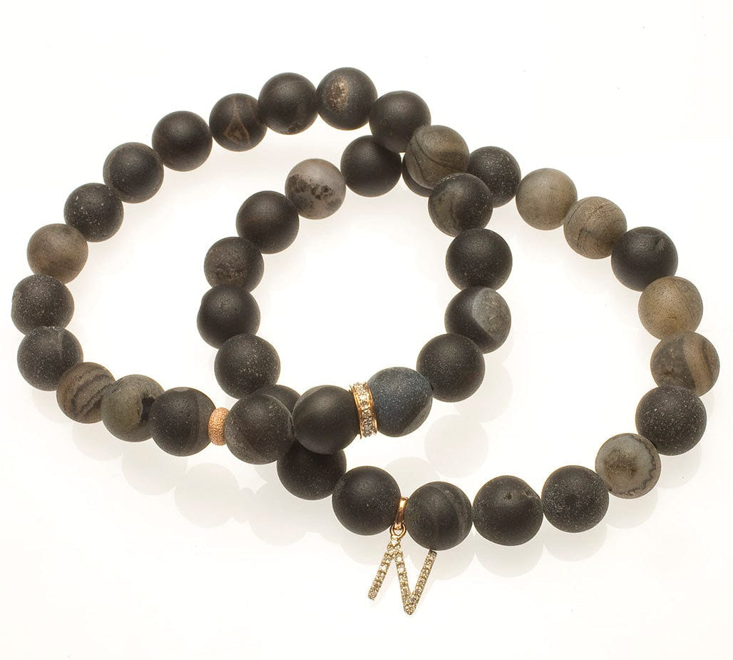 Bracelets 7" Iridescent Black Beads with 14K Gold and Diamonds