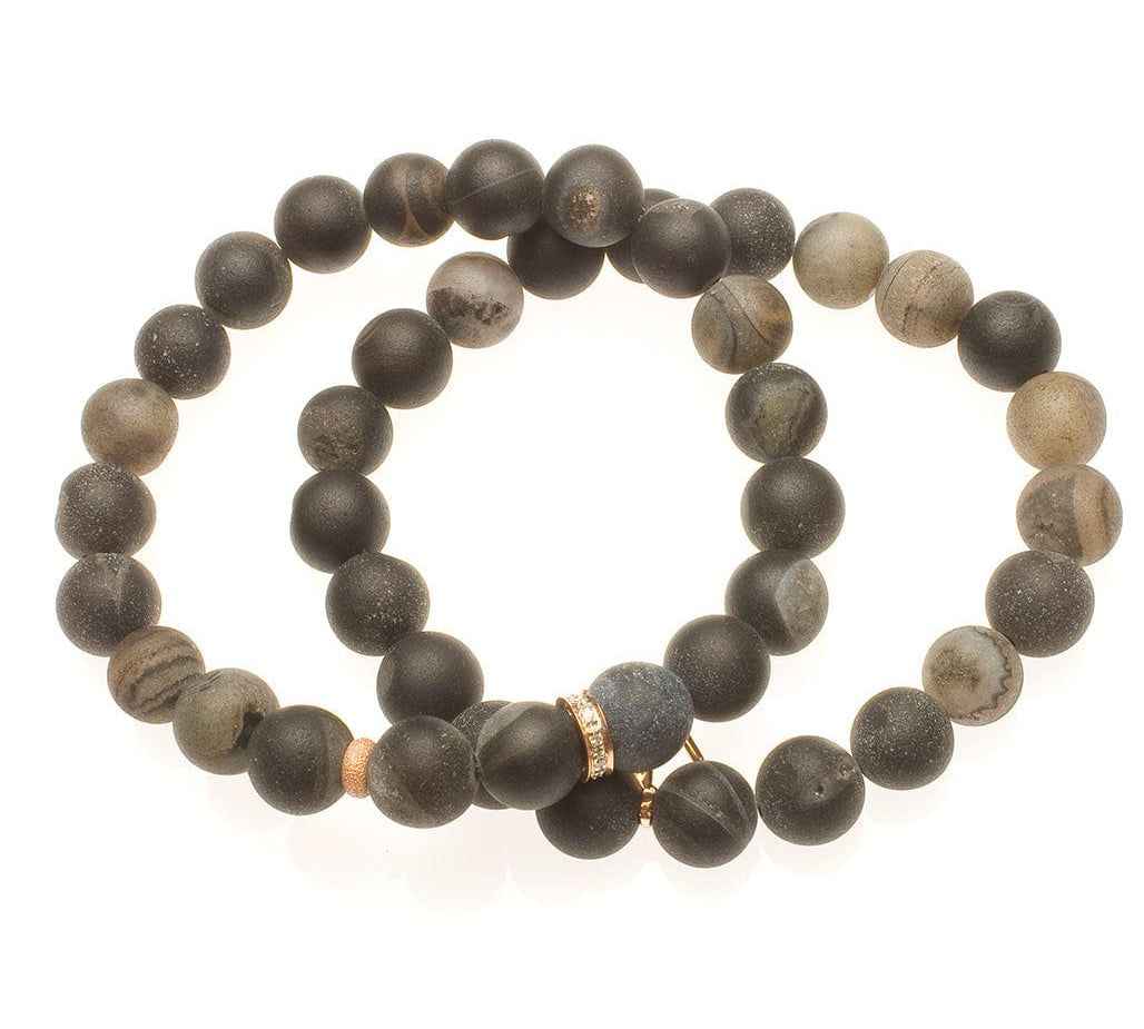 Bracelets 7" Iridescent Black Beads with 14K Gold and Diamonds