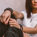 Bracelets 7" Iridescent Black Beads with 14K Gold, Diamonds and our Signature Dog Tag Charm
