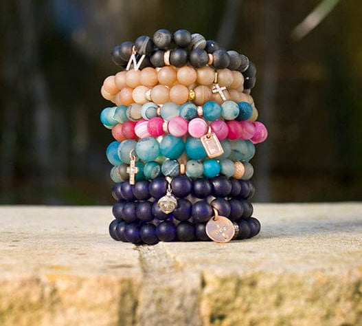 Bracelets 7" Iridescent Pink Beads with 14K Gold and Diamonds