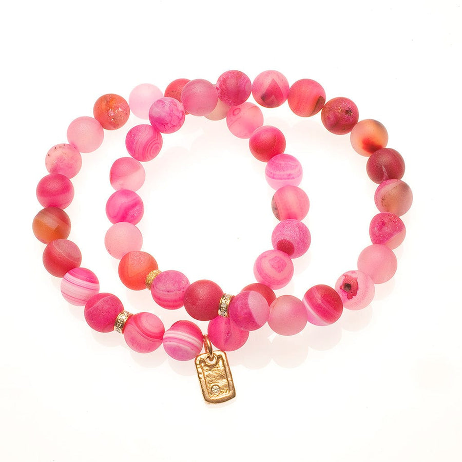 Bracelets 7" Iridescent Pink Beads with 14K Gold and Diamonds