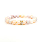 Bracelets 7" Natural Pink To White Pearl Beaded Bracelet, 14K Gold And Diamond Twist Roundel