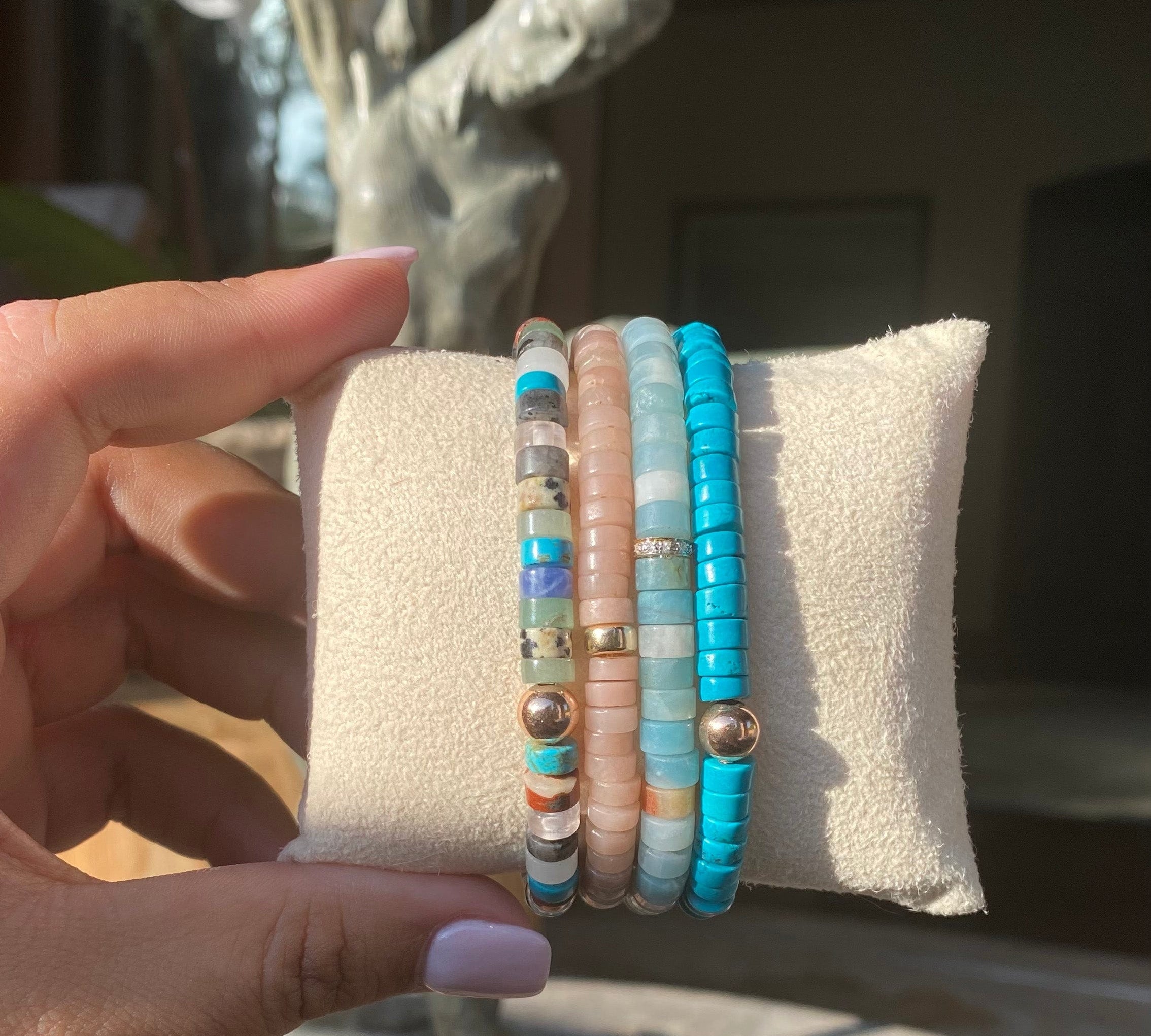 Bracelets 7" Smooth Beaded Bracelets with Diamonds and 14K Gold or your Choice of Charm