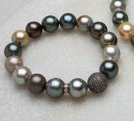 Bracelets 7" Tahitian Pearl Bracelet with One Micro-Pave Ball