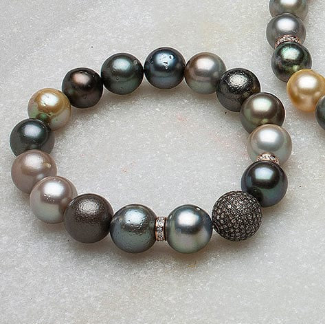 Bracelets 7" Tahitian Pearl Bracelet with One Micro-Pave Ball