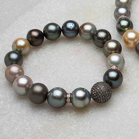 Bracelets 7" Tahitian Pearl Bracelet with One Micro-Pave Ball