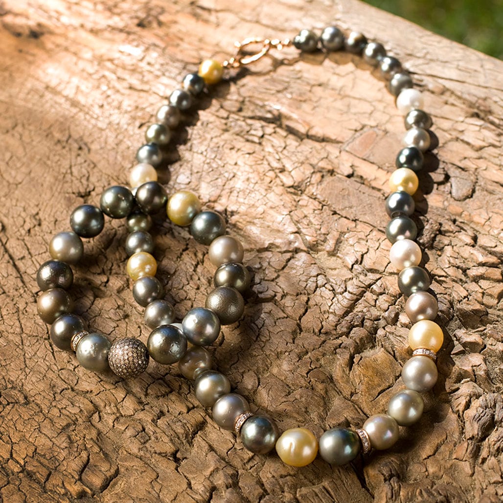 Bracelets 7" Tahitian Pearl Bracelet with One Micro-Pave Ball