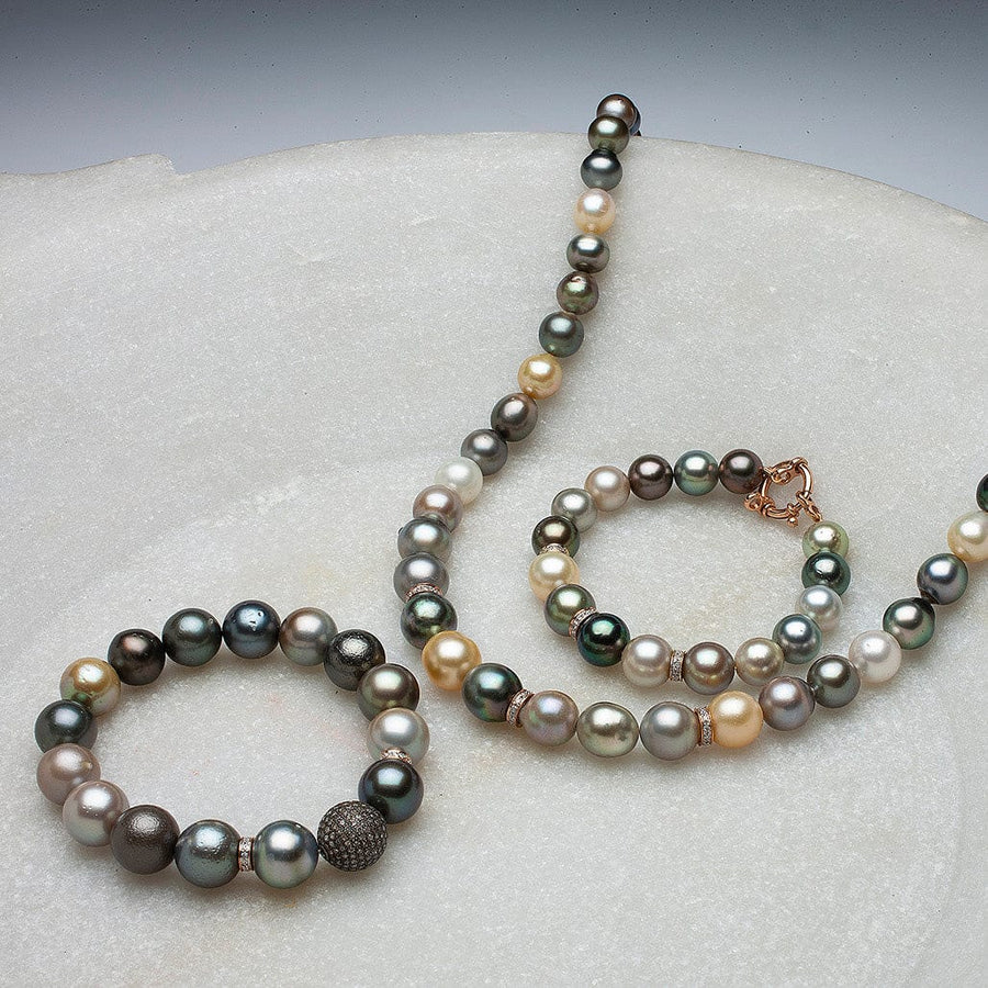 Bracelets 7" Tahitian Pearl Bracelet with One Micro-Pave Ball