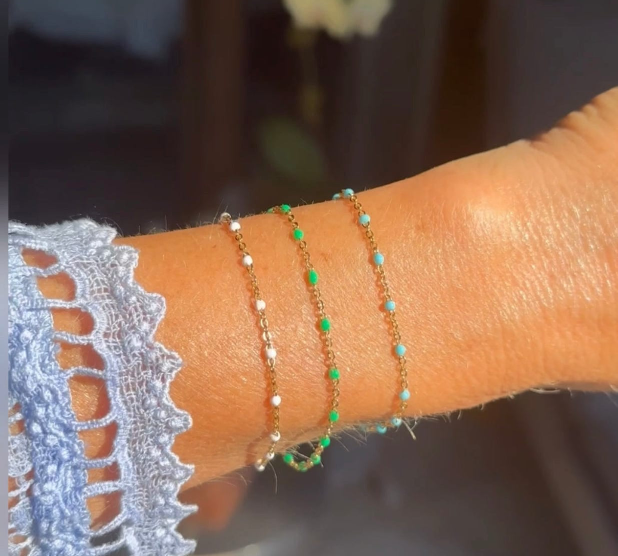 Bracelets Green Green Enamel Beaded Bracelet