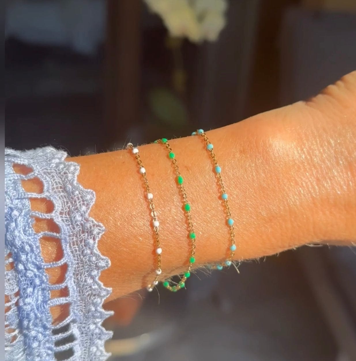 Bracelets Green Green Enamel Beaded Bracelet