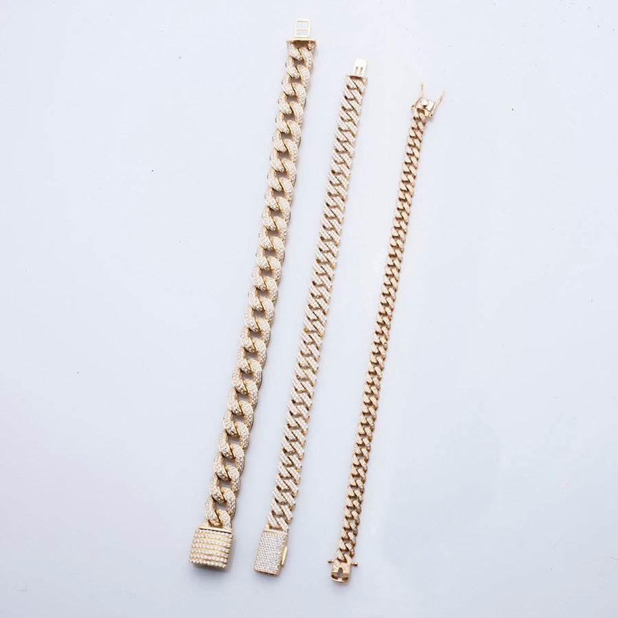 Bracelets Large Micro-Pave 14K Gold Cuban Link with Diamonds and Diamond Clasp