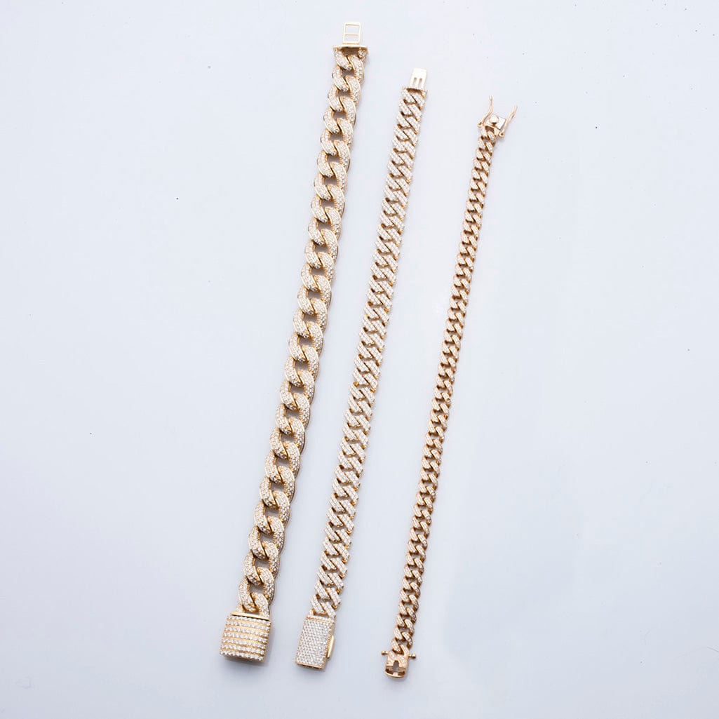 Bracelets Medium 14K Gold Jagged Cuban Link Micro-Pave Diamonds and Diamond Clasp