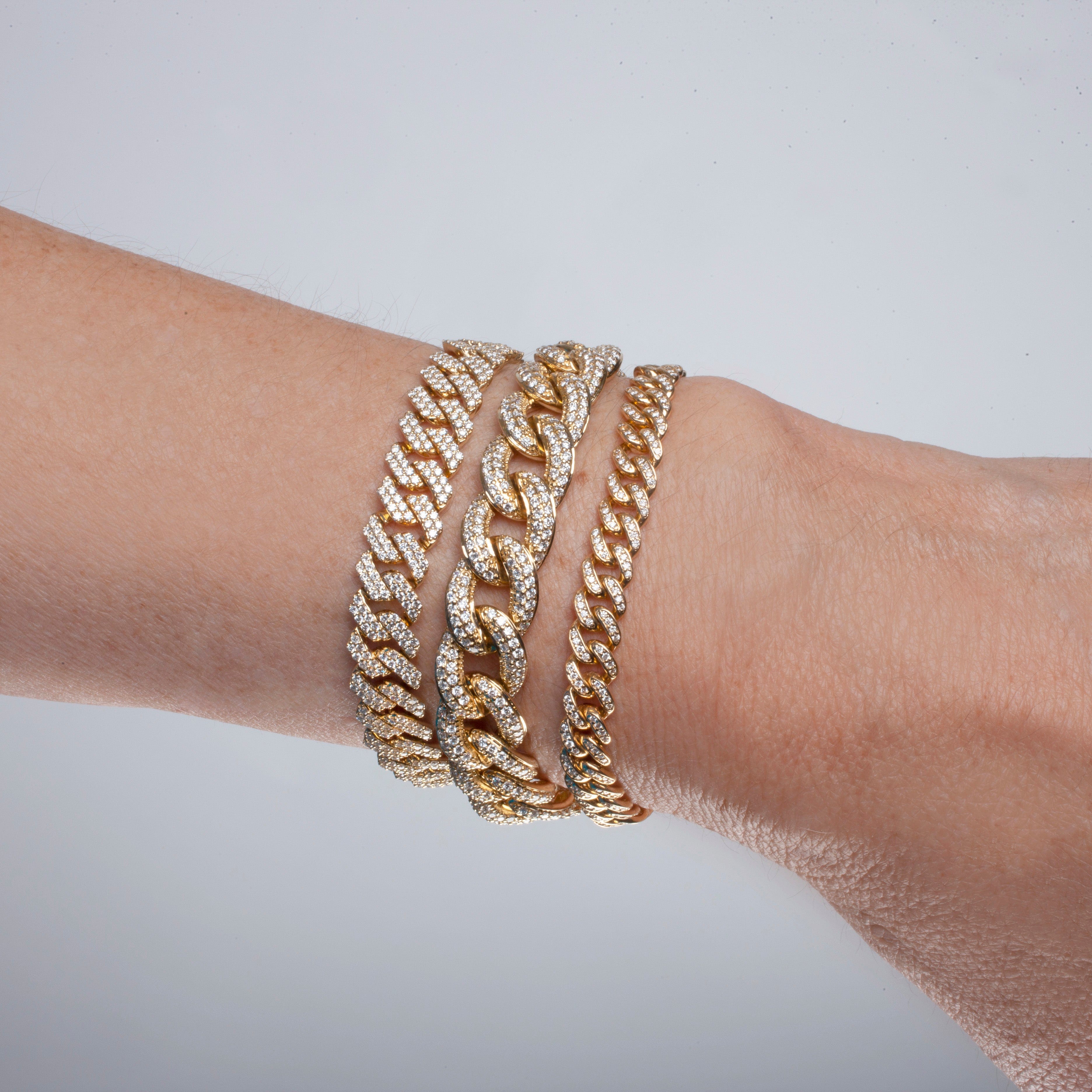 Bracelets Medium 14K Gold Jagged Cuban Link Micro-Pave Diamonds and Diamond Clasp