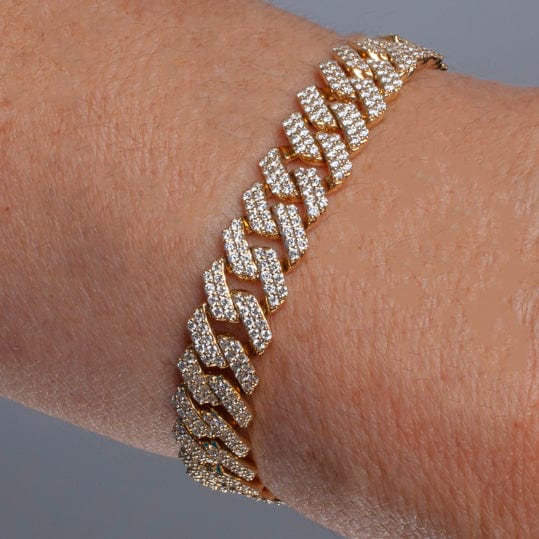 Bracelets Medium 14K Gold Jagged Cuban Link Micro-Pave Diamonds and Diamond Clasp