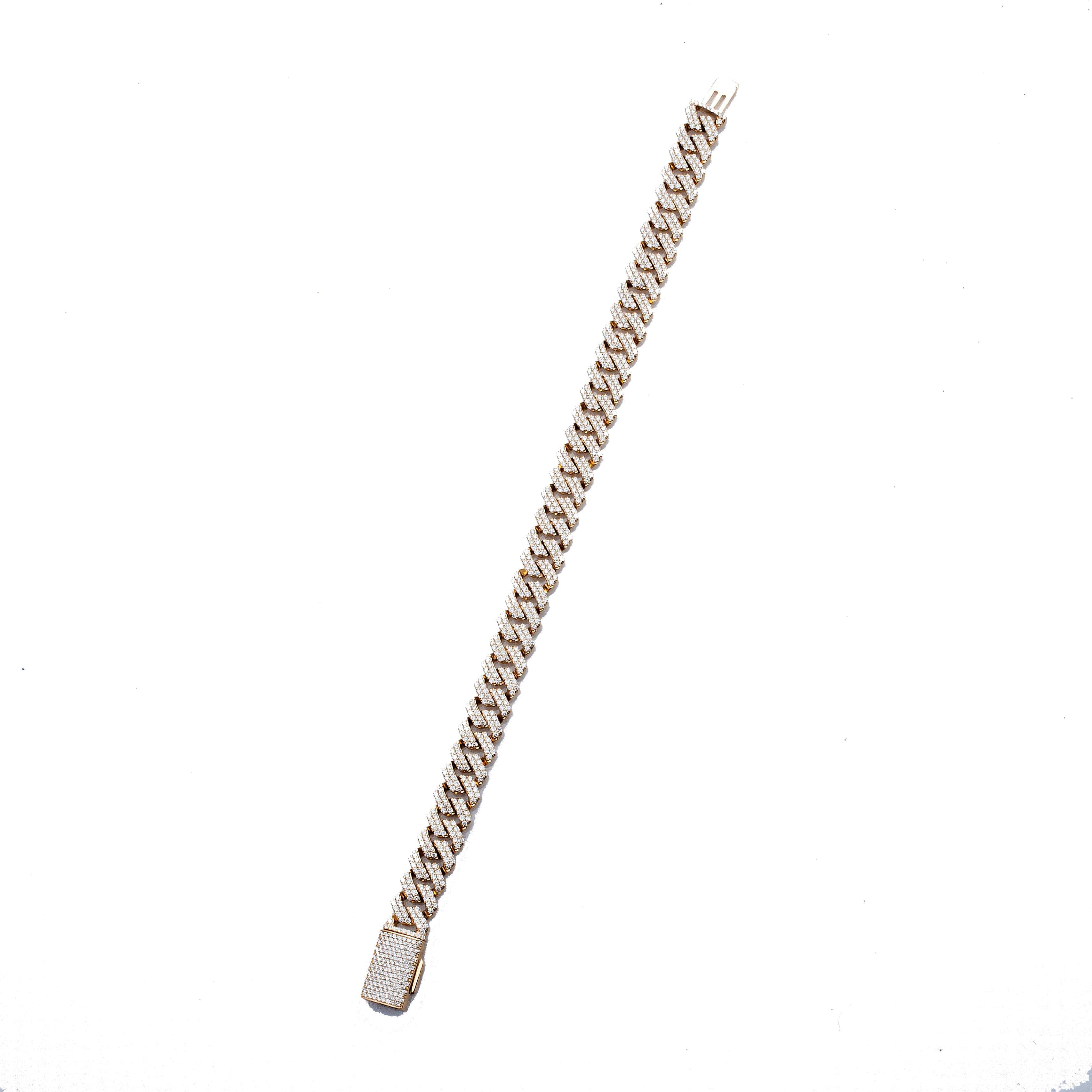 Bracelets Medium 14K Gold Jagged Cuban Link Micro-Pave Diamonds and Diamond Clasp