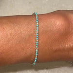 Bracelets Mini 14K Gold Turquoise and Diamond Tennis Bracelet 4-Prong Setting