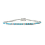 Bracelets Mini 14K Gold Turquoise and Diamond Tennis Bracelet 4-Prong Setting