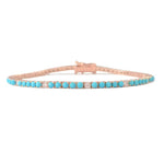Bracelets Mini 14K Gold Turquoise and Diamond Tennis Bracelet 4-Prong Setting