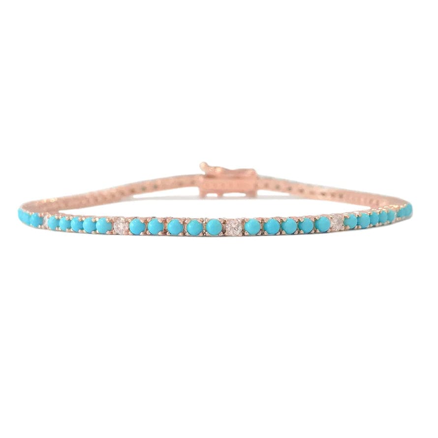 Bracelets Mini 14K Gold Turquoise and Diamond Tennis Bracelet 4-Prong Setting