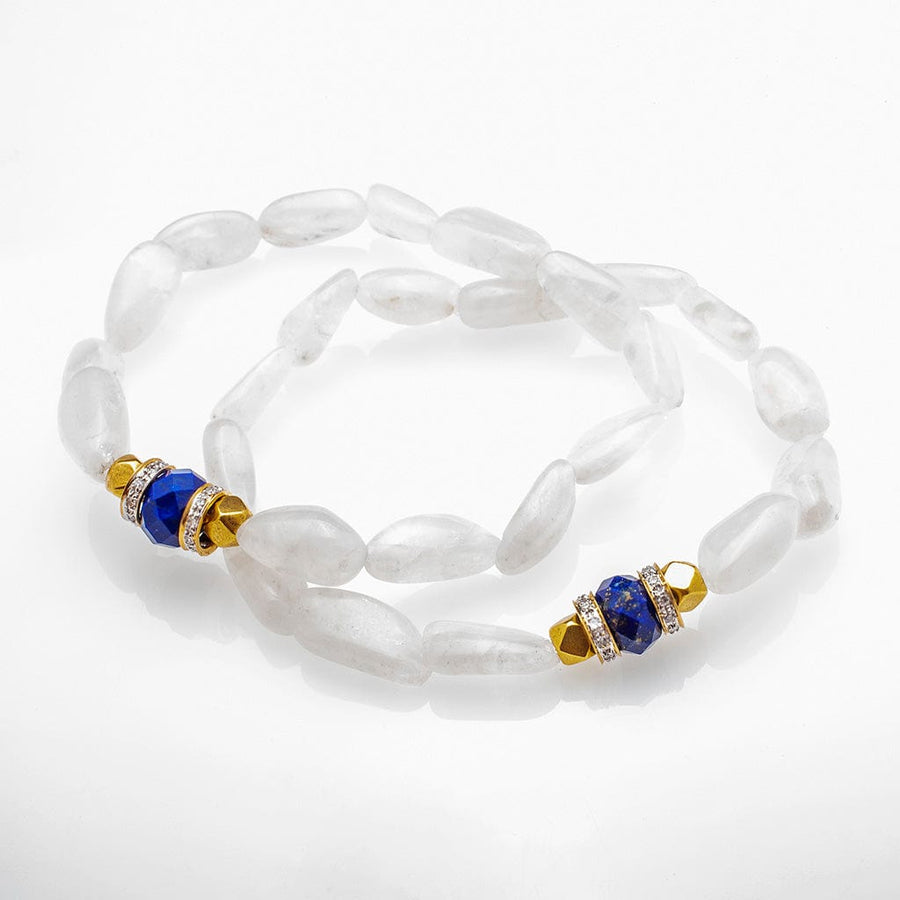 Bracelets Moonstone, Lapis, 18K Gold Beaded, & Diamond Bracelet