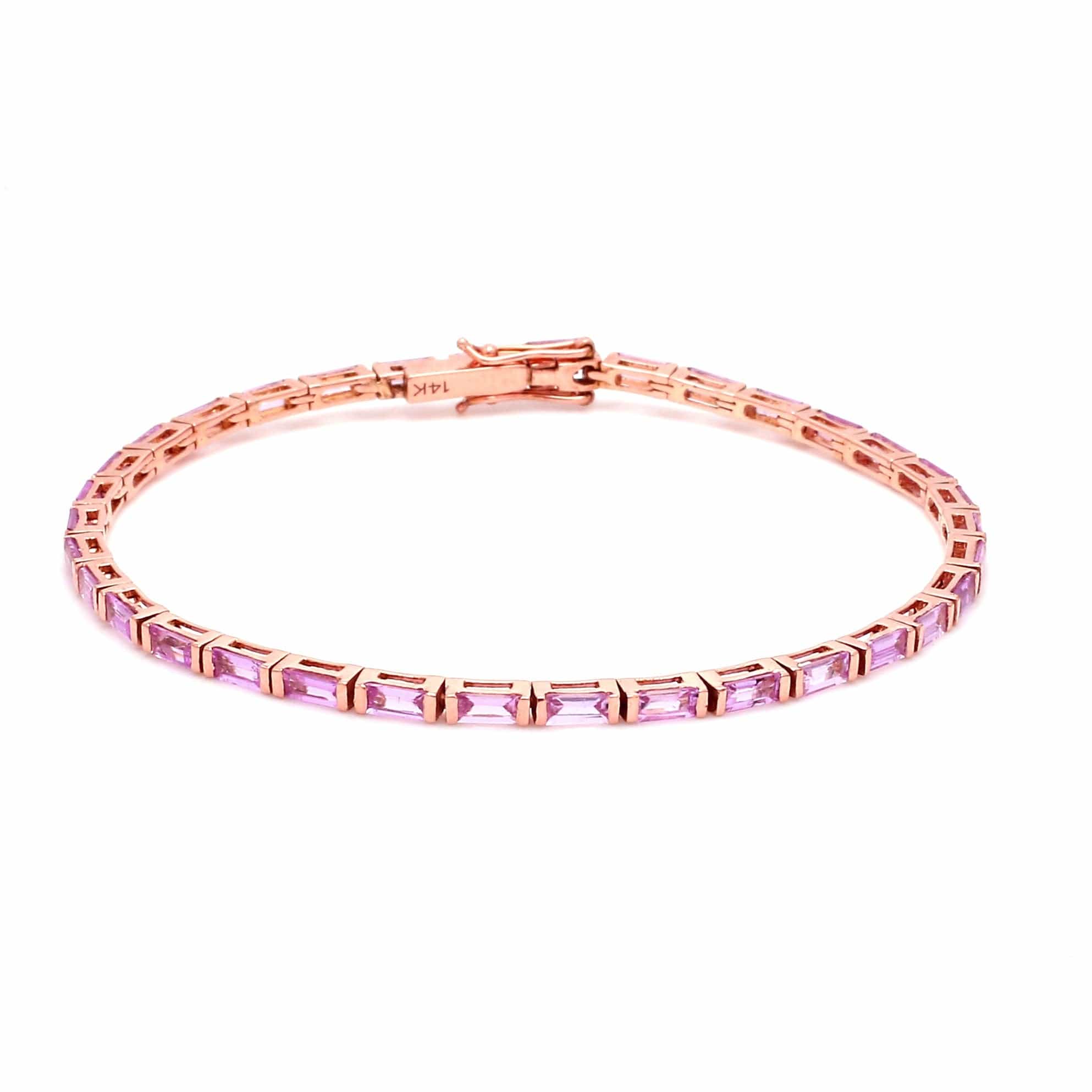 Bracelets Rose Gold / 14K 14K & 18K Gold Pink Sapphire Baguette Tennis Anklet, East West