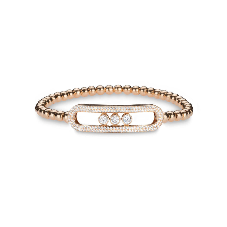 Bracelets small 6"-6.75" / Rose Gold / 14K 14K & 18K Gold Micro-Pave diamond & Three Diamond Ball Stretch Bracelet