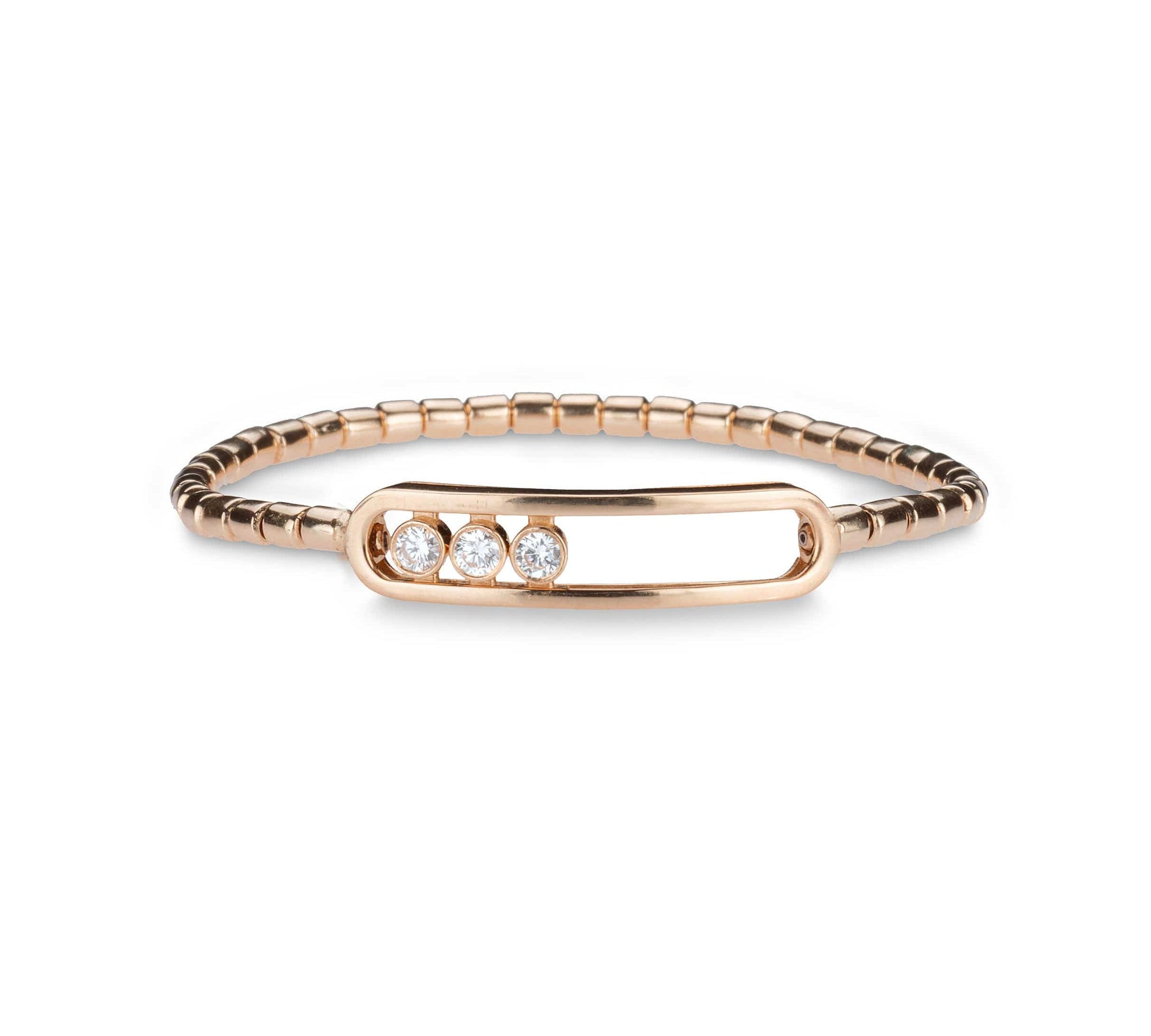 Bracelets small 6"-6.75" / Rose Gold / 14K Gold 14K & 18K Three Diamond Stretch Bracelet