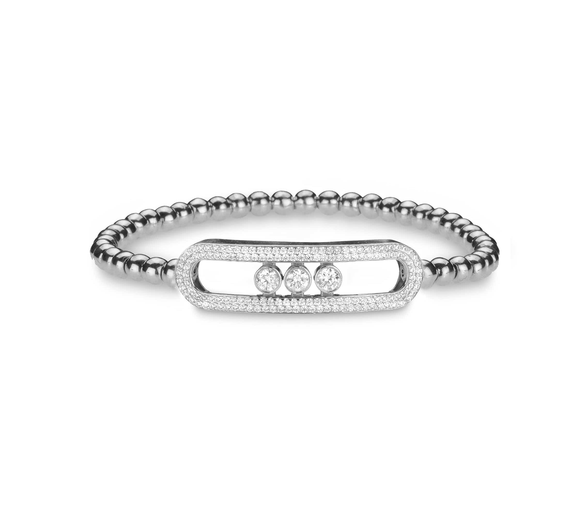 Bracelets small 6"-6.75" / White Gold / 14K 14K & 18K Gold Micro-Pave diamond & Three Diamond Ball Stretch Bracelet