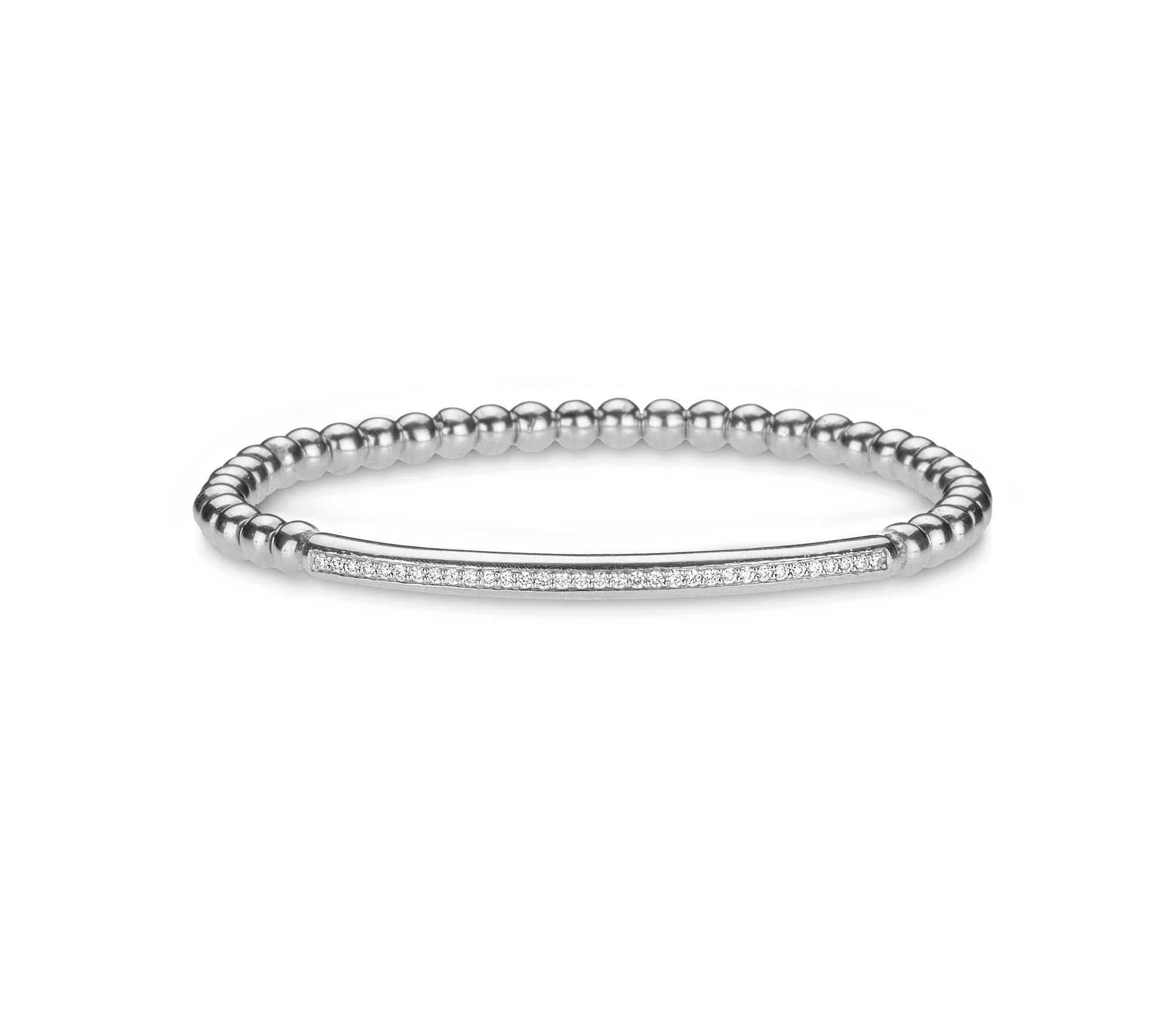 Bracelets small 6"-6.75" / White Gold / 14K 14K & 18K Gold Single Diamond Row Bar ID Stretch Ball Bracelet