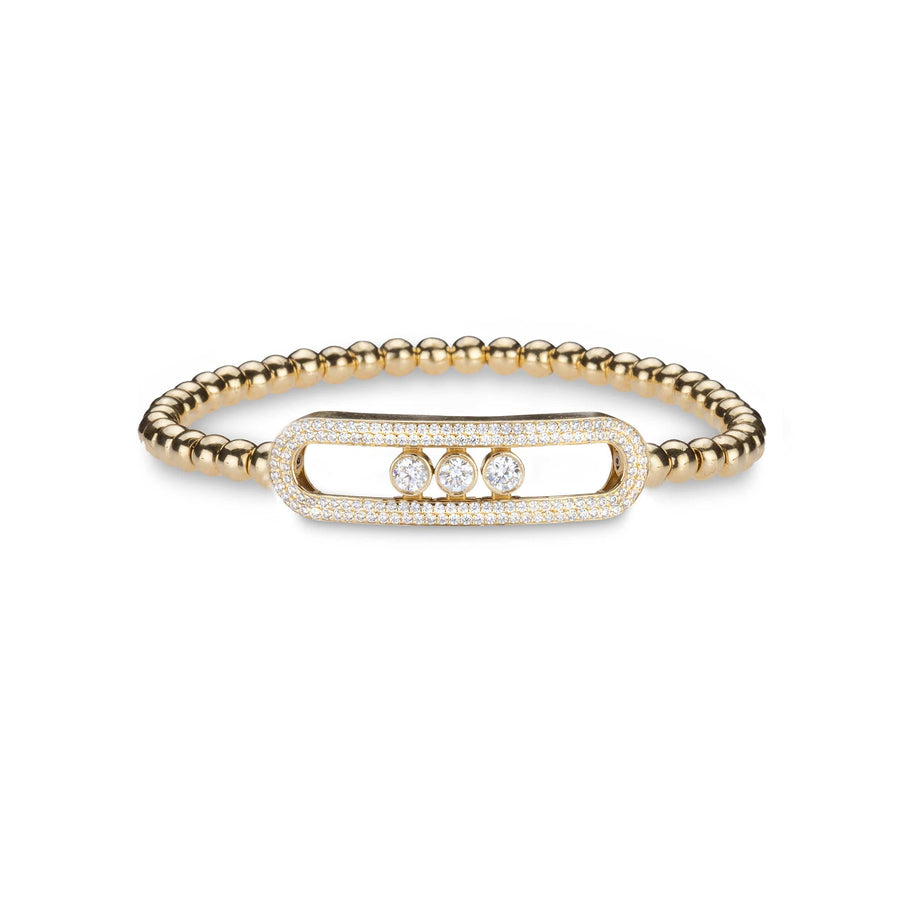 Bracelets small 6"-6.75" / Yellow Gold / 14K 14K & 18K Gold Micro-Pave diamond & Three Diamond Ball Stretch Bracelet