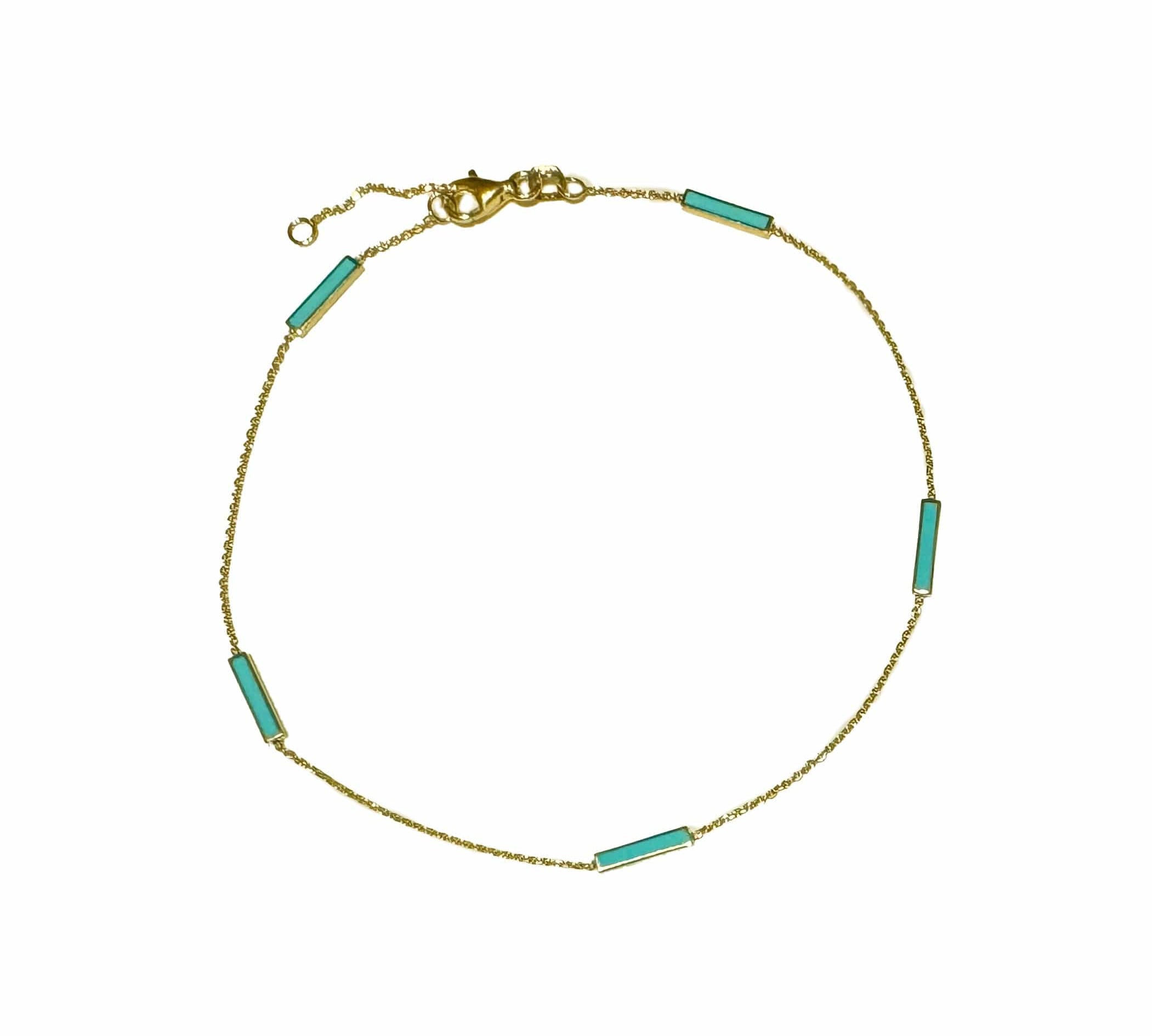 Bracelets Turquoise Blue 14K Turquoise Blue Enamel Bar Chain Anklet