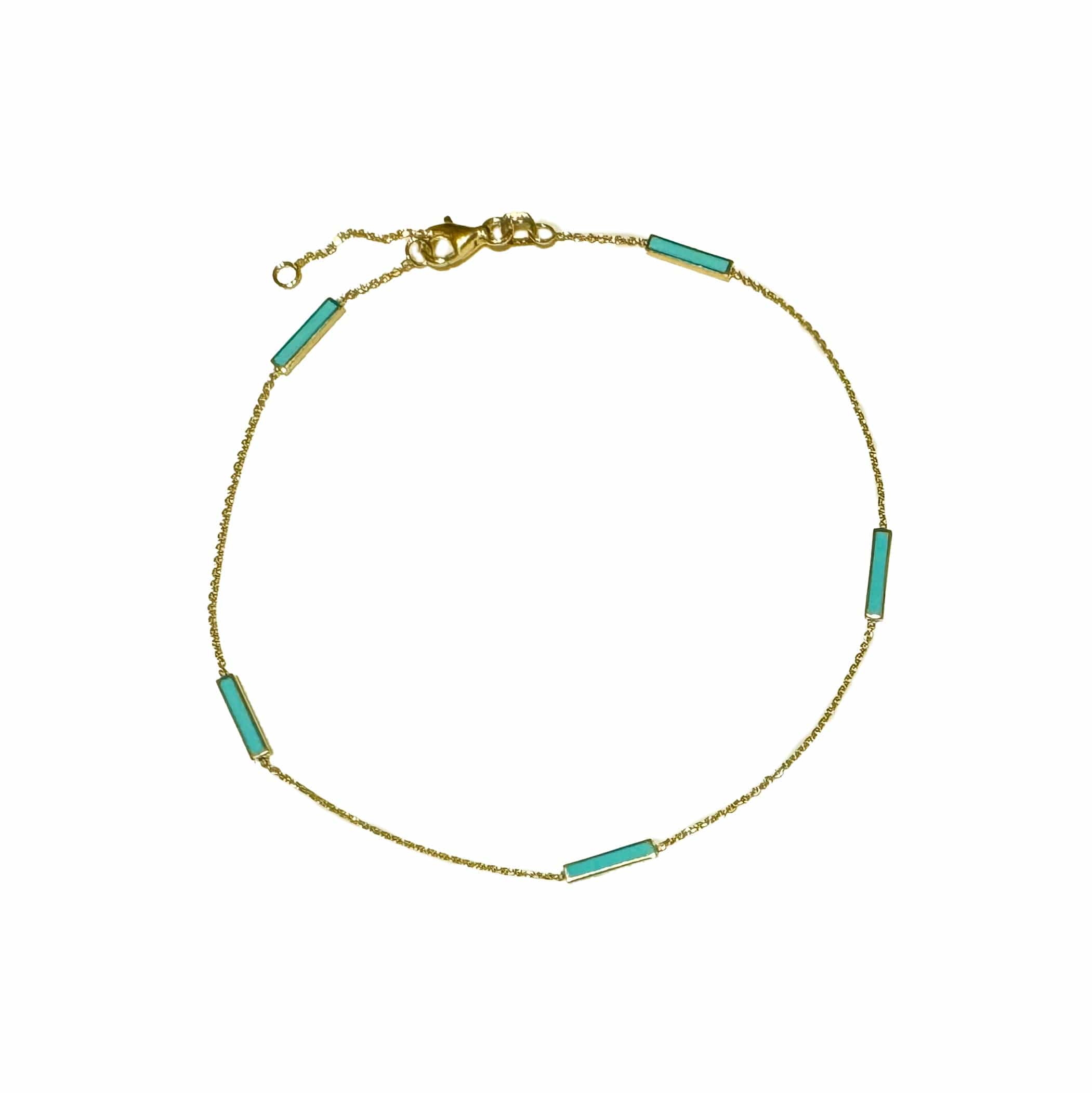 Bracelets Turquoise Blue 14K Turquoise Blue Enamel Bar Chain Anklet